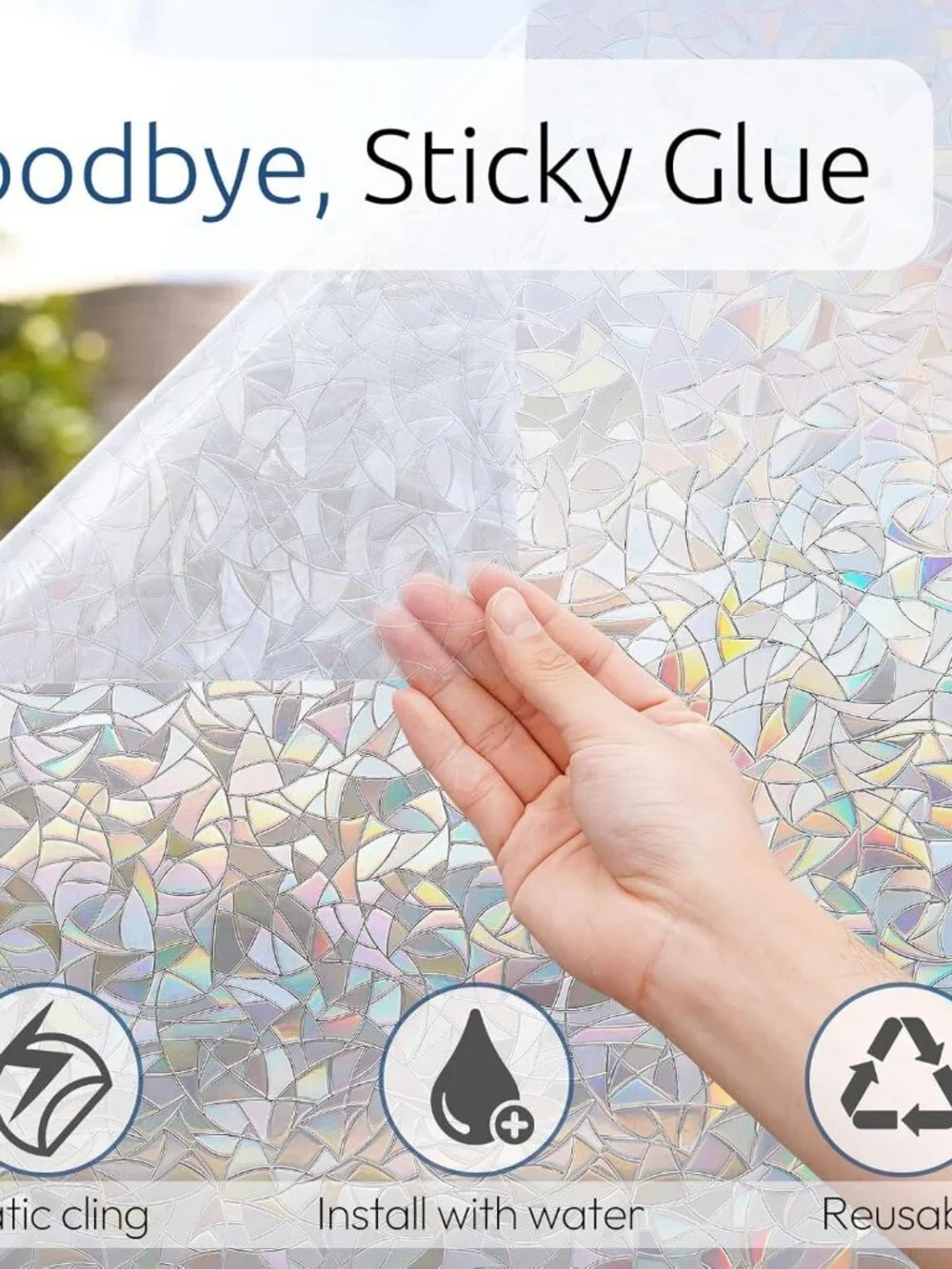 UV Blocking Stained Glass Window Film, 17.5 x 78.7 in - Easy Static Cling Design